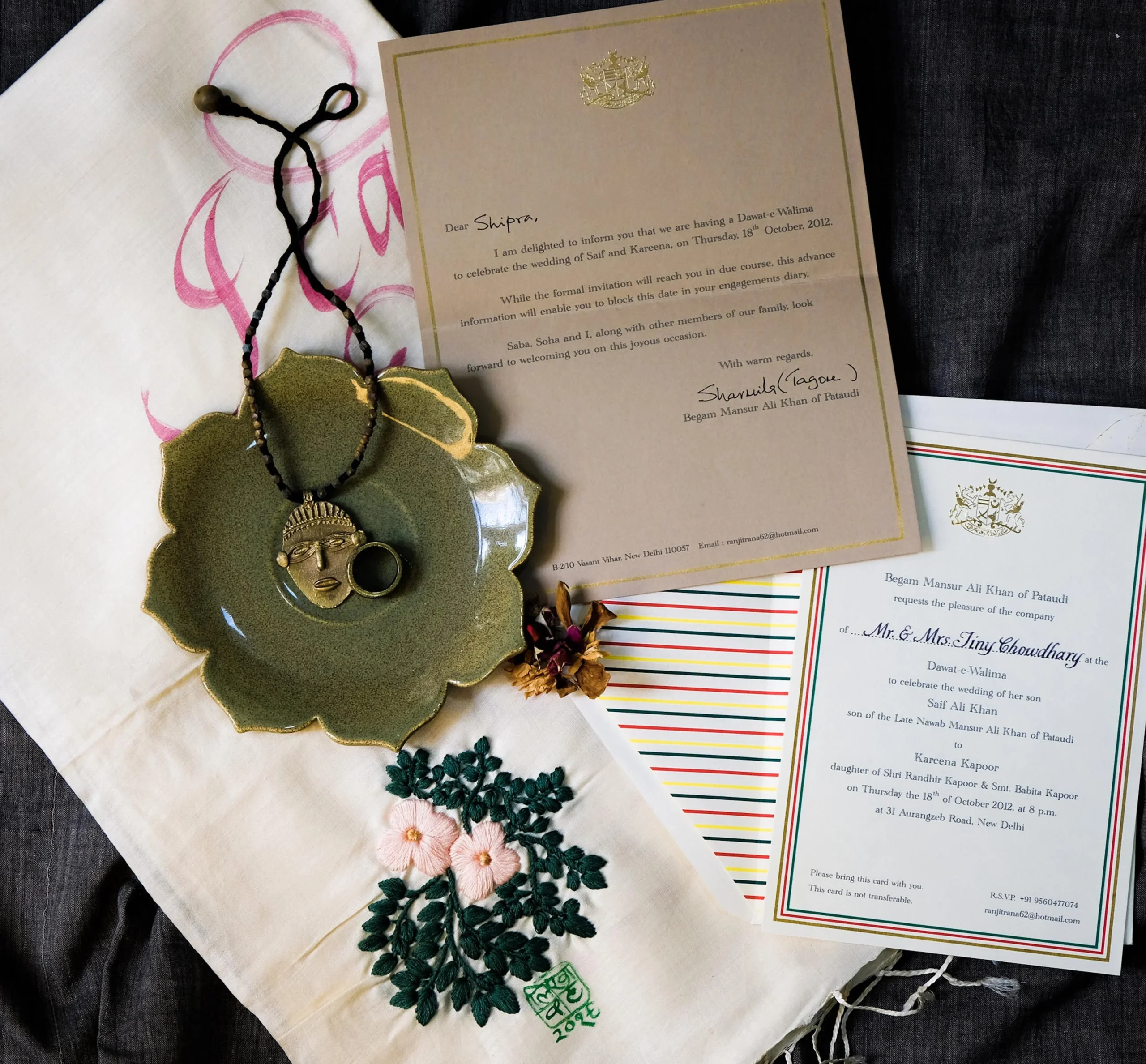 Bespoke calligraphy for the Saifeena household